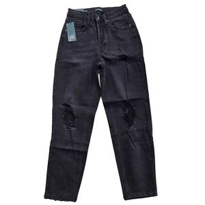 Wild Fable Womens Black Wash Distressed Mom‎ Jeans High Waist Size 2